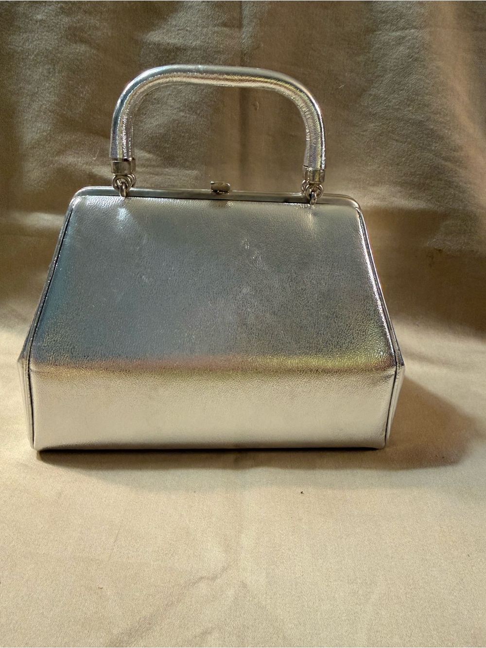 Vintage After Five Silver Metallic Structured Top-Handle Bag with Coin Purse